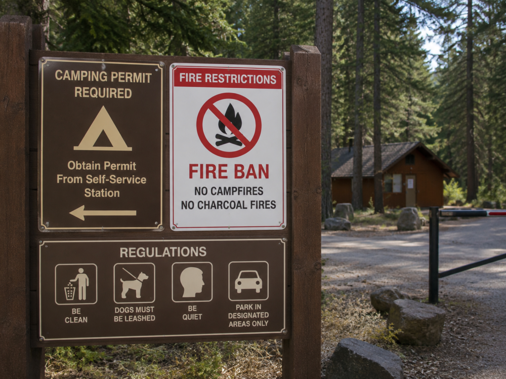 common camping mistakes campfire safety checking permit requirements fire ban signage campground rules