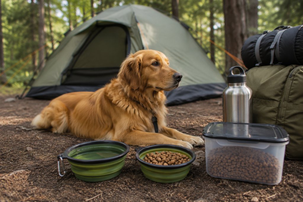 camping with dogs portable water bowl collapsible dog bowl food container camping setup outdoors hydration