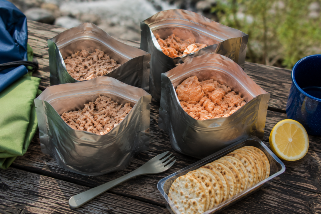 ready to eat camping food tuna salmon protein packets with crackers no cook high protein camp meal