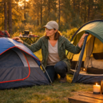 how to choose the right tent — camper comparing dome and backpacking tent at campsite
