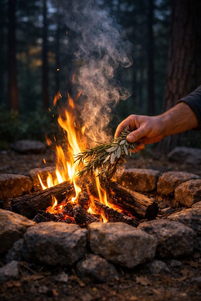 keeping mosquitoes away while camping with campfire smoke and sage — natural mosquito deterrent