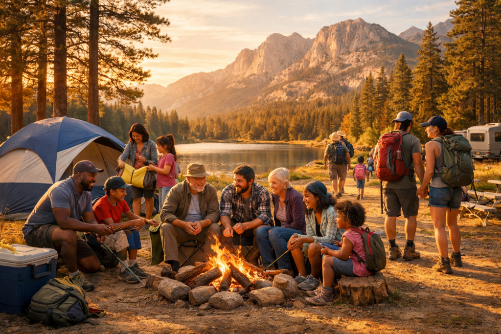 Camping popularity statistics 2025 2026 — growing number of families and young people camping outdoors at national parks and state parks