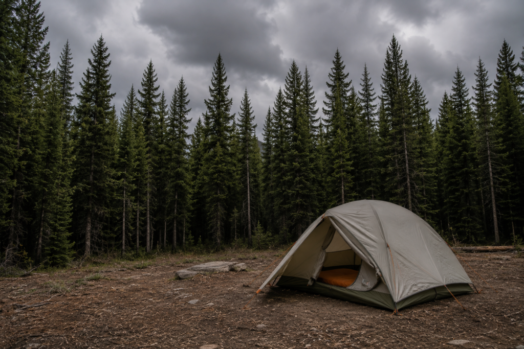 lightning safety while camping safe campsite selection in dense uniform forest away from hilltops isolated trees and water