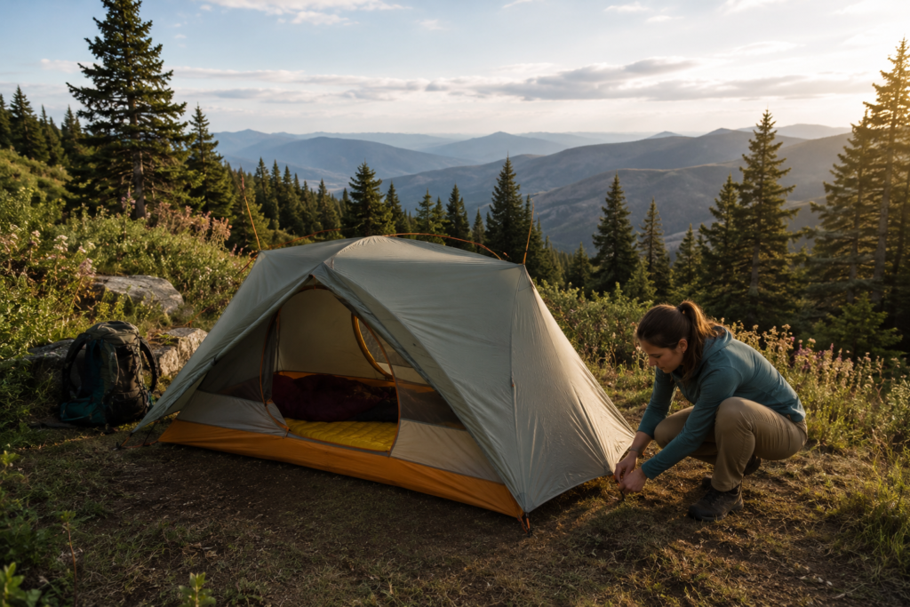 best camping tents lightweight backpacking solo tent pitched on trail hillside compact easy setup ultralight