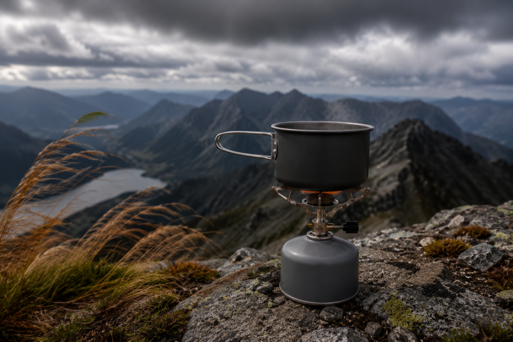 best compact camping stoves SOTO WindMaster cooking in wind exposed mountain ridge
