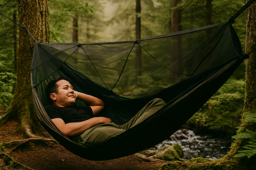 How to camp in a hammock: lying diagonally for comfort
