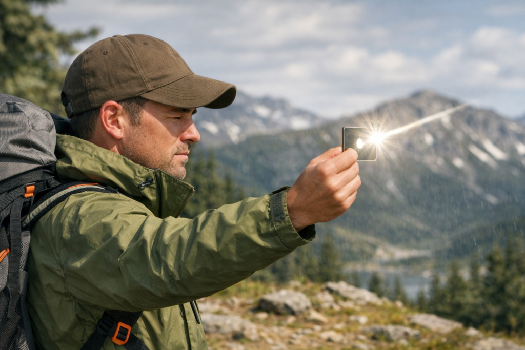 emergency signaling tips lost campers signal mirror technique reflecting sunlight toward aircraft search rescue daylight