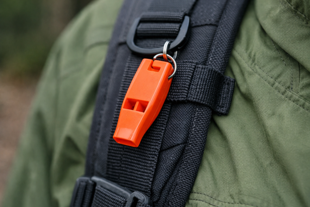 emergency signaling tips lost campers survival whistle three blasts distress signal attached to backpack strap