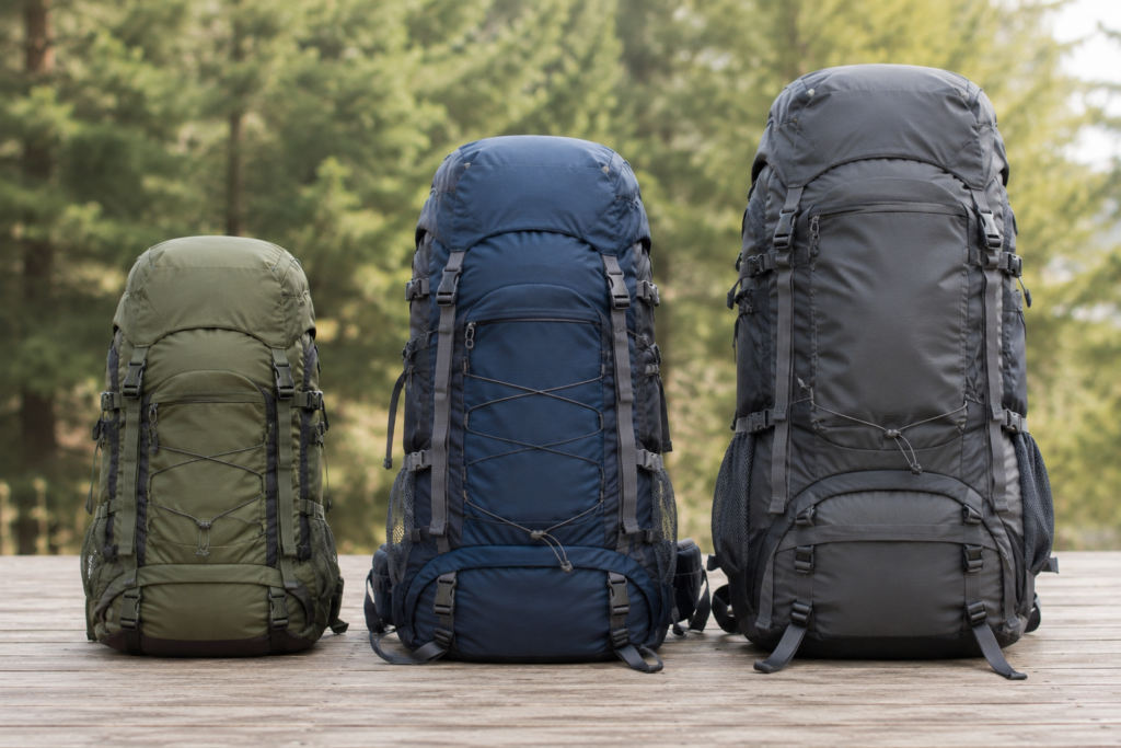 best camping backpacks volume size comparison 35L 50L 65L litres side by side